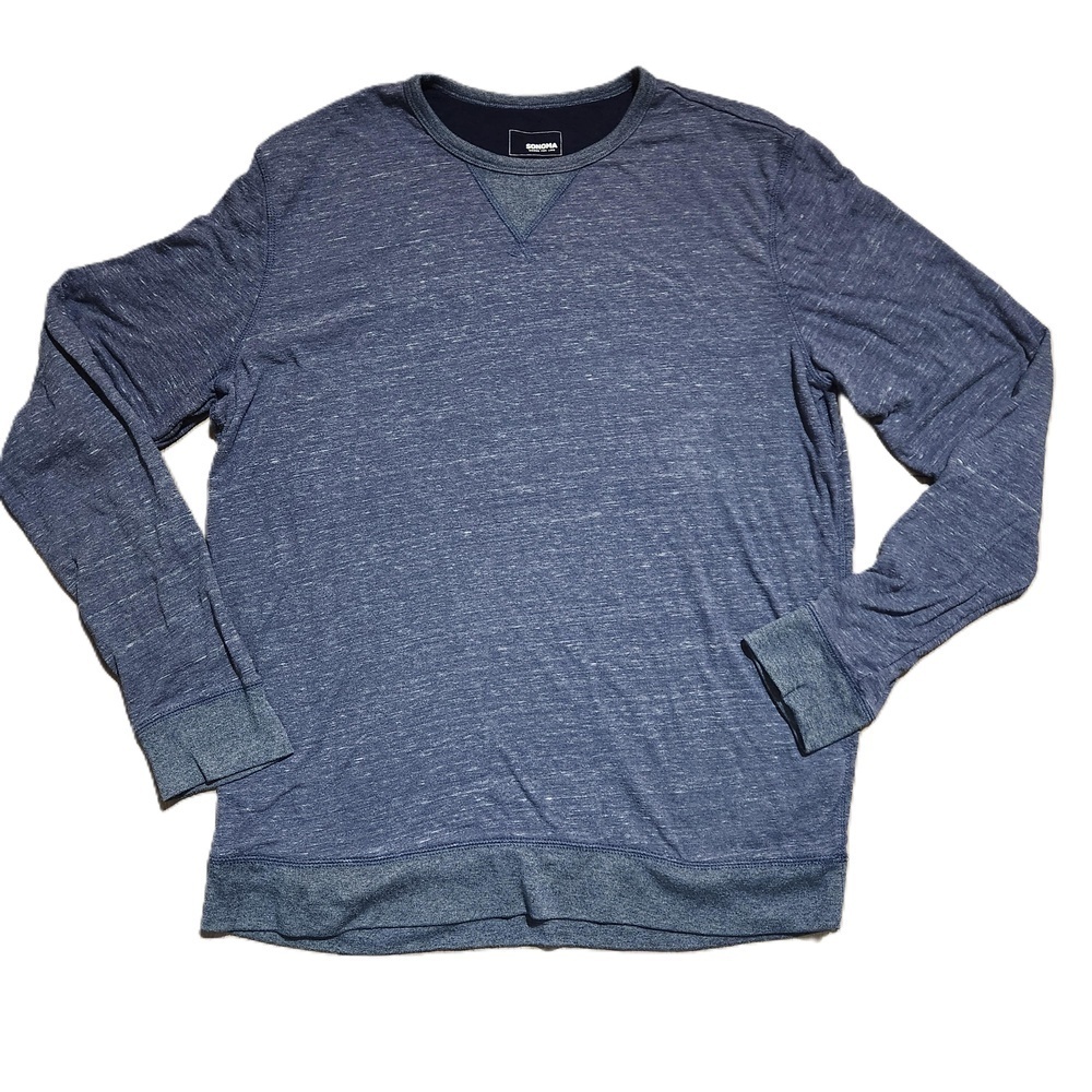 Sonoma Goods For Life Mens Blue Heathered Crew Neck Large